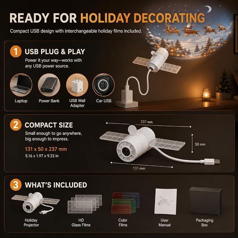Halloween Projector Lights Indoor – Plug & Play with 14 Films, HD Glass & Color Films