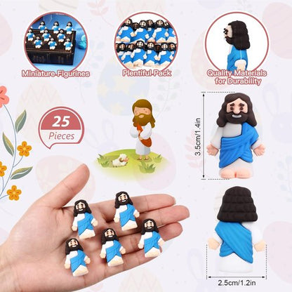 Bememo Mini Jesus Figurines - 25 Pcs Original Design Rubber Figures for Religious Gifts | Blue