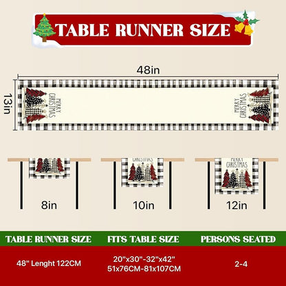 Red & White Christmas Table Runner 13x48 in - Buffalo Check Holiday Decor, 48in