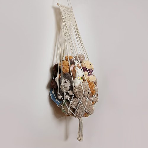 Amdermi Stuffed Animal Hammock - Boho Macrame Wall Organizer for Plush Toy Storage | Cream