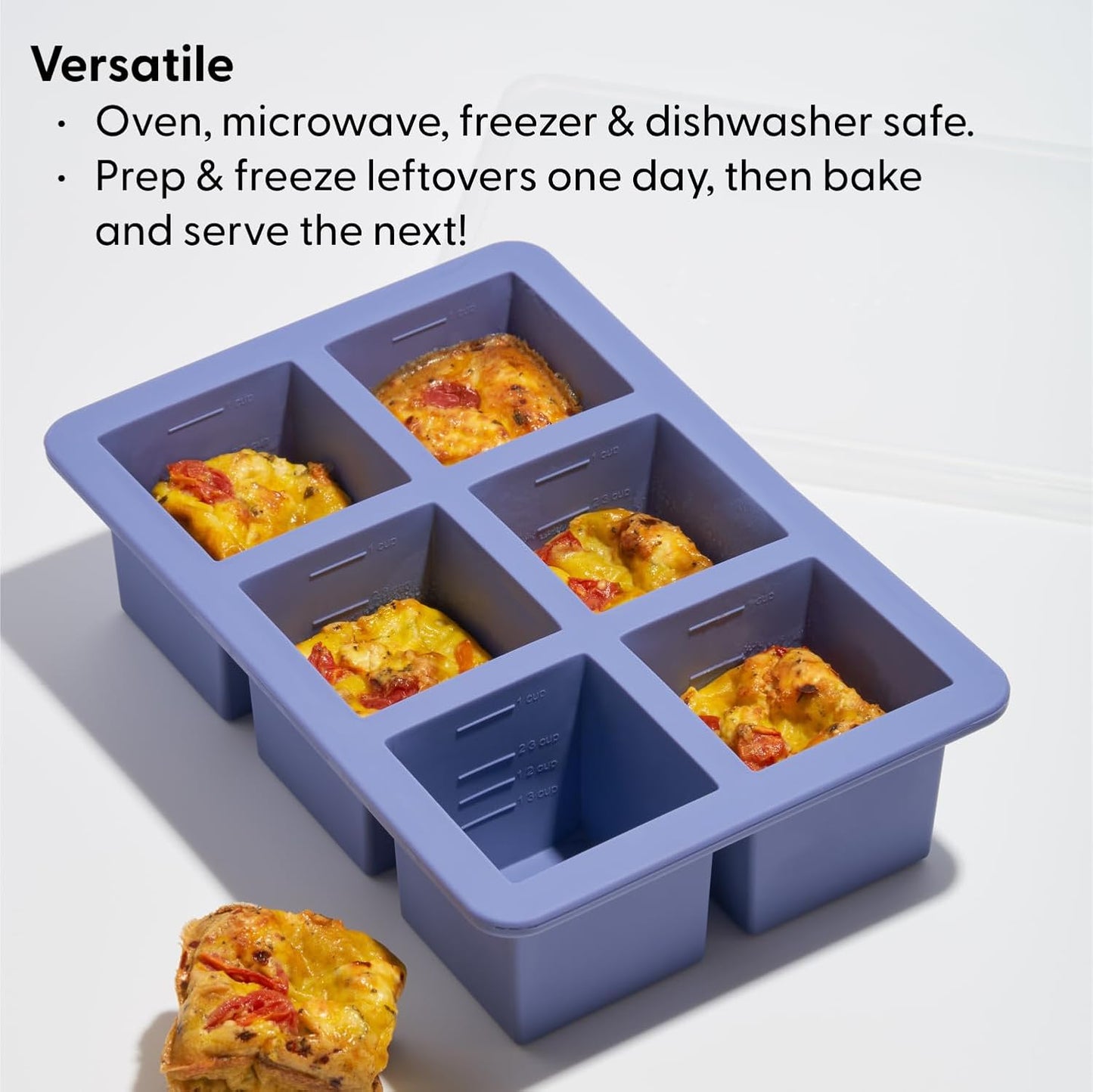 W&P Cup Cubes Silicone Freezer Tray - Blue | Makes 6 Perfect 1-Cup Portions for Soup, Broth & Leftovers