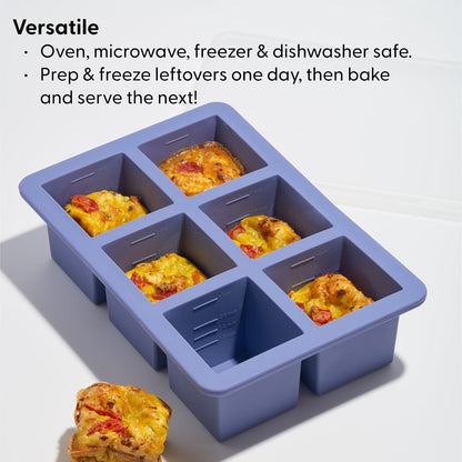 W&P Cup Cubes Silicone Freezer Tray - Blue | Makes 6 Perfect 1-Cup Portions for Soup, Broth & Leftovers