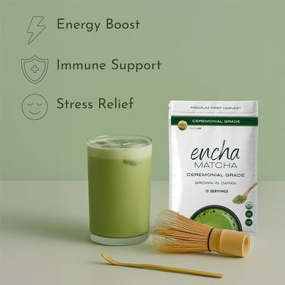 Encha Matcha - Organic Ceremonial Grade Matcha Powder | First Harvest Japanese Green Tea (30g/1.06oz)