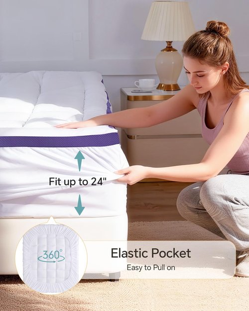 ChiXpace Dual Layer 4 Inch Memory Foam Mattress Topper Queen - 2 Inch Gel Memory Foam and 2 Inch Pillow Top Mattress Pad, 7-Zone Egg Crate Queen Size Mattress Topper (White)