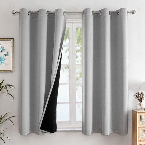 ChrisDowa 100% Blackout Curtains - Thermal Insulated Grommet Panels, Light Grey, 42 x 63 Inch, 2 Panels Set