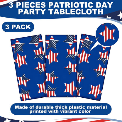 Oudain Patriotic Tablecloth Set - 3 Pcs USA Flag Design | 54 x 108 Inch Disposable Rectangle for 4th of July Parties