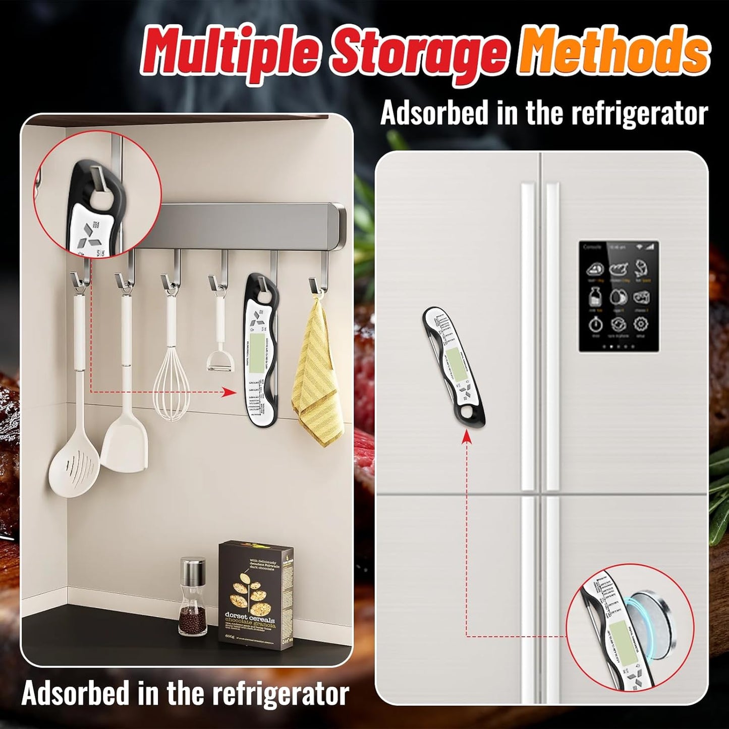 Meat Thermometer - IP67 Waterproof Digital Thermometer with Backlight & Magnet for BBQ, Grill, Candy
