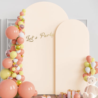 Wokceer Wedding Arch Stand Set - 2 Metal Arches with Beige Covers | 7.2FT & 6FT for Events