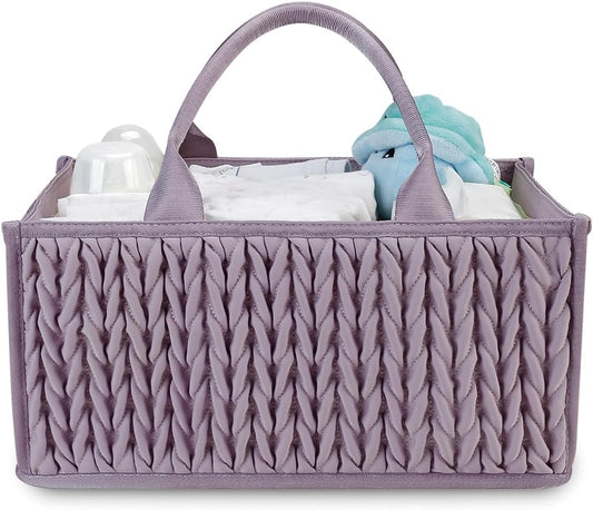 MOMIGO Baby Diaper Caddy Organizer - Stylish Mahua Waterproof Nursery Storage Basket for Diapers & Wipes | Purple