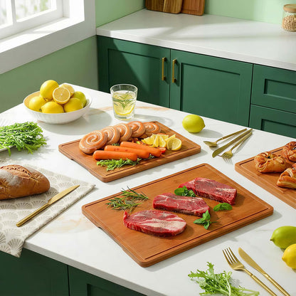 Zarler Bamboo Cutting Boards - Durable Wooden Chopping Board Set with Juice Grooves | XL Size Ideal for Meal Prep