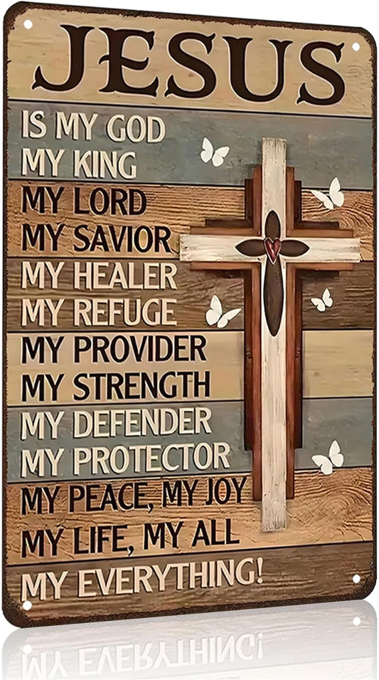 Smilelife Vintage Christian Wall Art - "Jesus Is My God, My King" Metal Sign | 8x12 Inch Decor for Home & Office