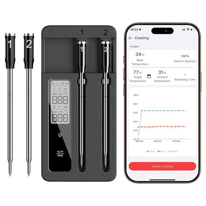 Skiennix Smart Wireless Meat Thermometer - Dual Probes, Bluetooth & WiFi, High Precision for BBQ & Grill