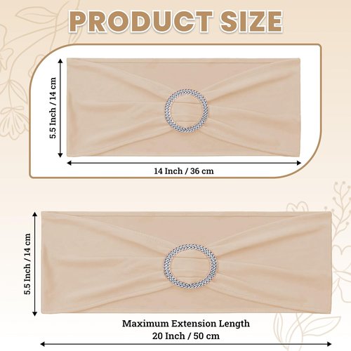 MDS Spandex Chair Sashes - Pack of 150 Elastic Stretch Bands with Buckle Slider - Champagne Gold