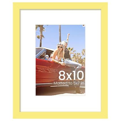 upsimples 8x10 Picture Frame, Display Pictures 5x7 with Mat or 8 x 10 Without, Wall Hanging Photo Frames, Yellow, 1 Pack
