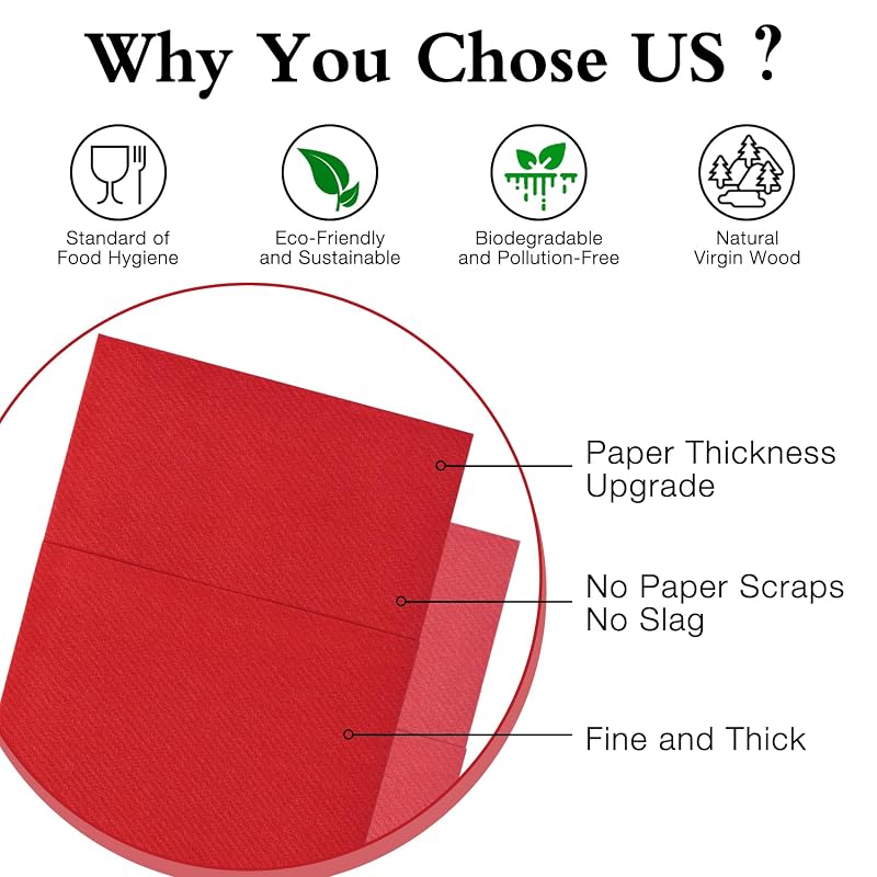 Disposable Linen-Feel Napkins with Built-In Flatware Pocket, Red 50 Count