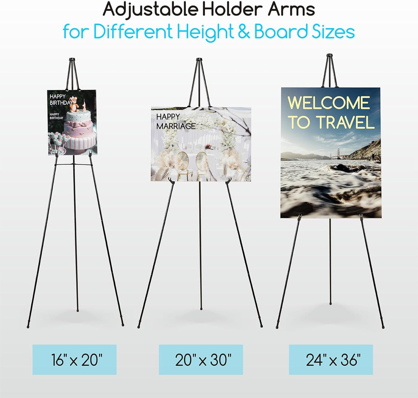 MEEDEN 6Pcs Metal Easel Stand - 63" Portable Tripod for Art Displays, Weddings & Presentations