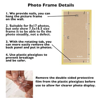 JCJMY 8x17 Picture Frame Gold for Poster Photo Picture, Horizontal and Vertical Formats for Wall Hanging, 8 x 17 Wall Gallery Poster Photo Frame for 8 by 17 Photos Posters, Gold