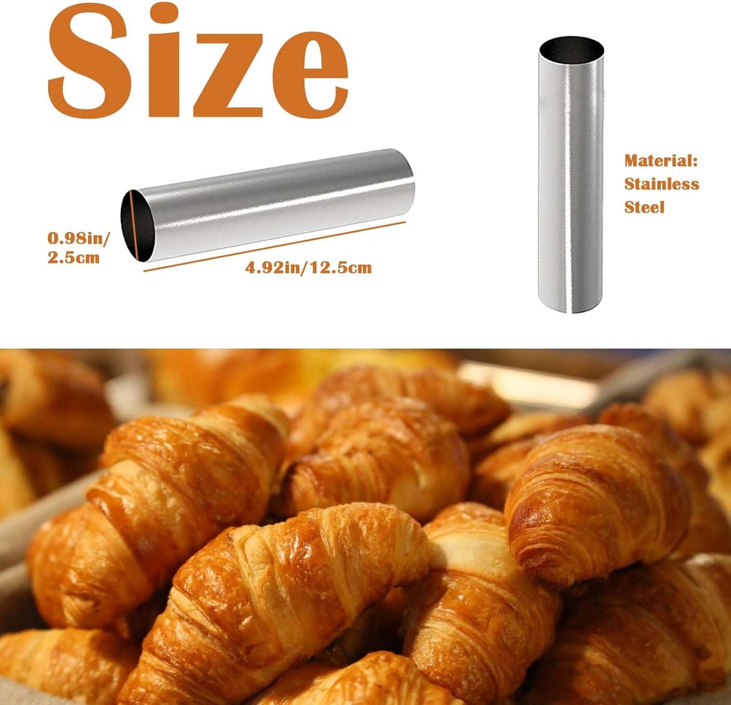 Skiennix Non-Stick Cream Horn Molds - 6 Pcs Stainless Steel Cannoli Tubes, 4.92 Inch Size for Baking