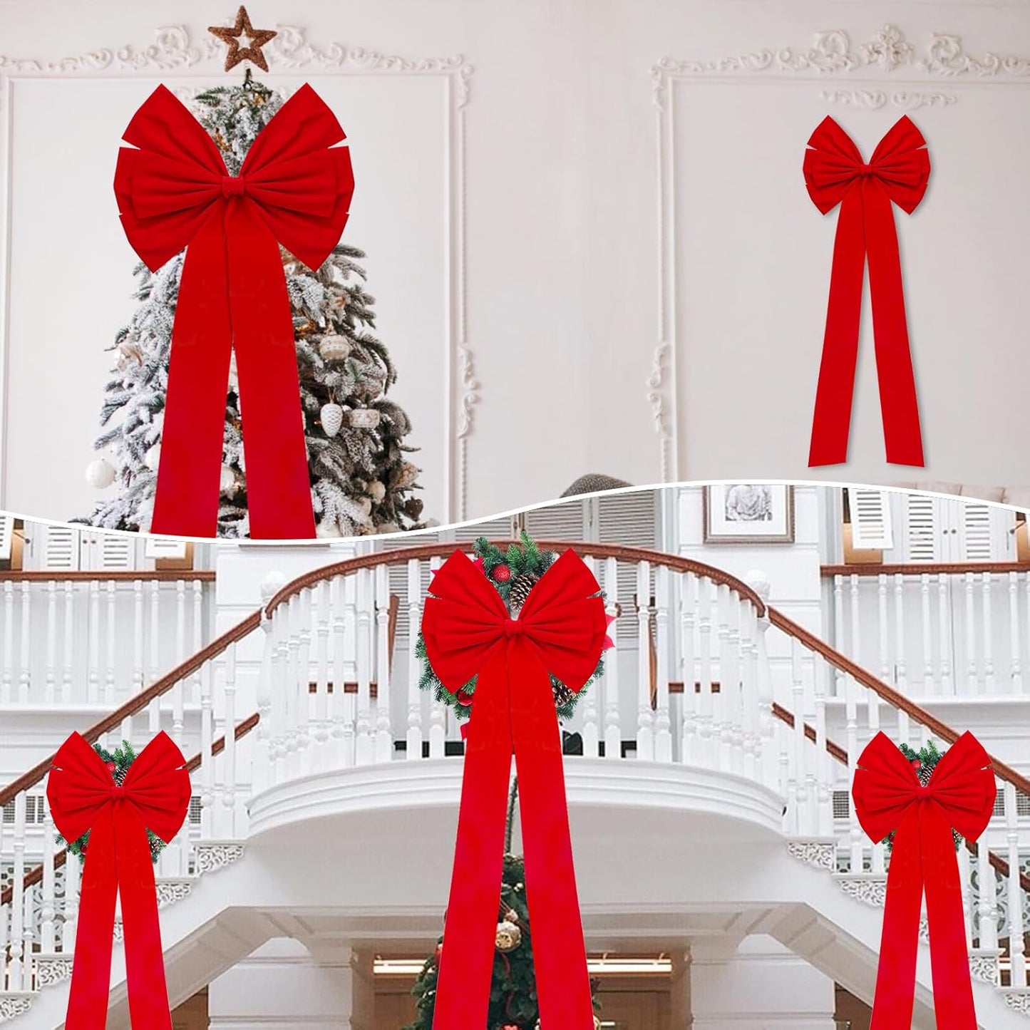 Regine Switzerland Christmas Bows - Large 18”x35” Red Velvet Car & Tree Bow Topper | 2 Pack for Holiday Decor