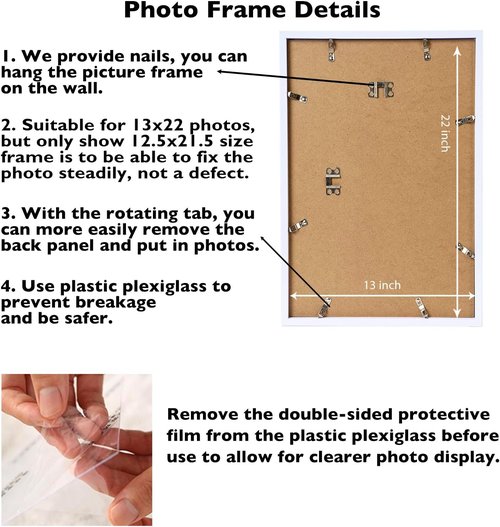 JCJMY 13x22 Picture Frame - White Wall Gallery Frame for Horizontal & Vertical Photos | 13x22 Inches