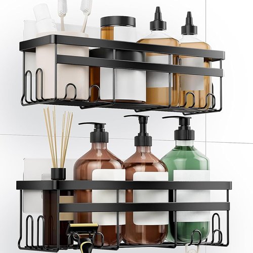 HomeHacks Shower Caddy - No-Drill Rustproof Organizer with Space-Saving Hooks | 2-Pack for Bathroom & Kitchen