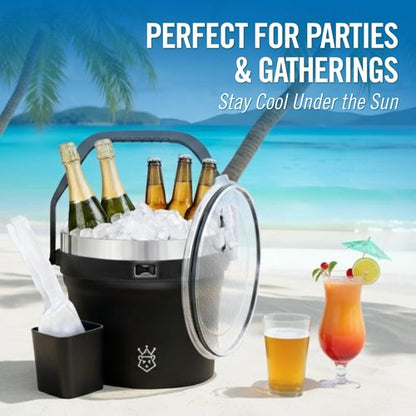 Insulated Ice Bucket with Lid & Scoop-XL Double-Walled, bar Essentials for Entertaining, Holiday Party, Stainless Steel Wine Chiller, Beverage Tub with Handle, Bottle Opener, Great Gift(White)