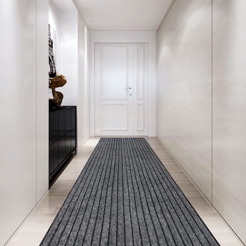 Custom Size Backed Non-Slip Area Rugs Runner, Easy Clean, Waterproof Runner Rugs for Hallway Entryway, Kitchen, Laundry, 2FT x 6FT, Gray Stripe