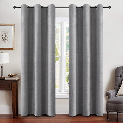 MIULEE Linen Blackout Curtains - 100% Thermal Insulated Grommet Drapes | Grey, 42" x 84" (2 PCs)