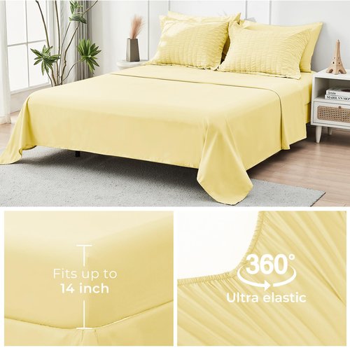 HYMOKEGE Yellow Queen Comforter Set Seersucker 7 Pieces, All Season Luxury Bed in a Bag Queen for Bedroom, Bedding Set with Comforter, Sheets, Pillowcases & Shams
