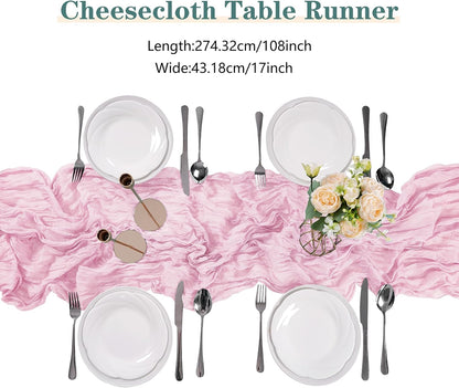 Skiennix 15 Pack Pink Cheesecloth Table Runners - 9FT Rustic Sheer Gauze for Weddings & Events | 17x108 Inch
