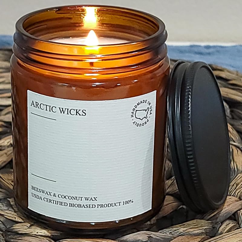 Coconut Beeswax Candle 9oz Amber, Non-Toxic Clean Burn – Scented Christmas Spirit
