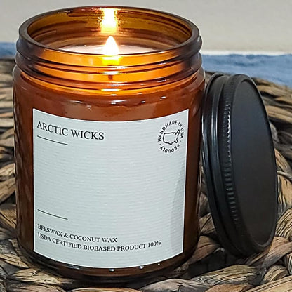 Coconut Beeswax Candle 9oz Amber, Non-Toxic Clean Burn – Scented Christmas Spirit