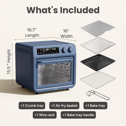 SMIRLY Digital Air Fryer Toaster Oven - 27QT Convection Oven | 10-in-1 Multi-Function, Fits 12" Pizza & 6 Slices of Toast, Stainless Steel, Blue