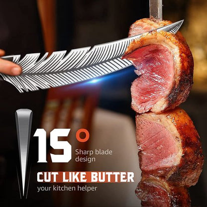 Huusk Japan Knife Feather Knife Hand Forged Viking Knife High Carbon Steel Butcher Knife Boning knife for Meat Cutting Japanese Chef Knives Cooking Knife with Sheath for Kitchen Camping Gift for Dad