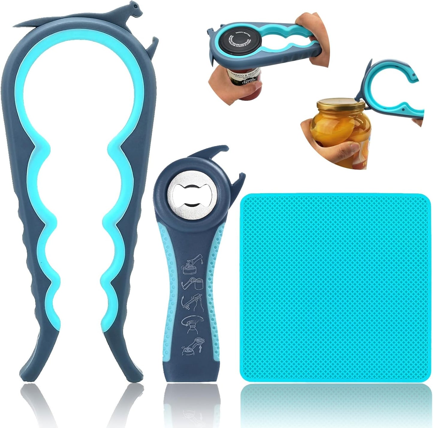 Skiennix Jar Opener - 5-in-1 Bottle Opener with Rubber Grip Pad for Seniors & Arthritis Relief