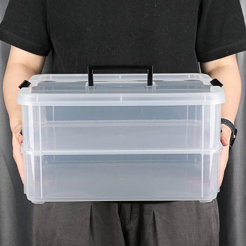 BTSKY 2-Layer Stackable Storage Box - Portable Organizer for Stationery, Crafts & Jewelry - Black