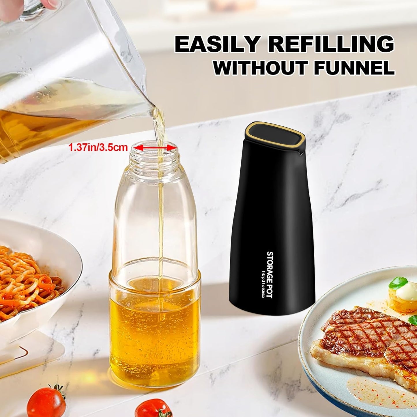 YARRAMATE Olive Oil Dispenser - Large Capacity 500ml | Leak-Proof Glass Drizzler in Black