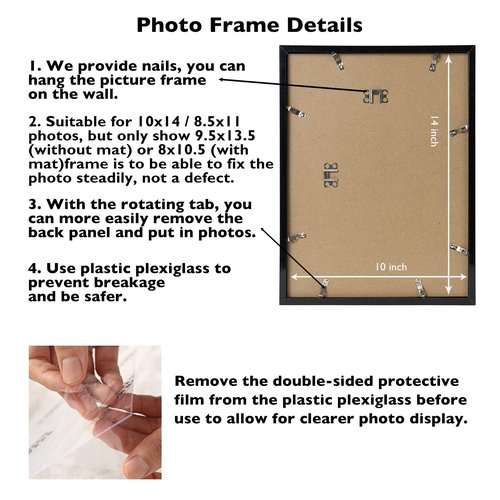 10x14 Picture Frame Set of 12 for 30 x 40 cm Diamond Art Painting, Display 8.5x11 with Mat or 10x14 without Mat, Wood 10 by 14 Wall Gallery Poster Photo Frames Bulk with 8.5x11 Mat,12 Pack, Black