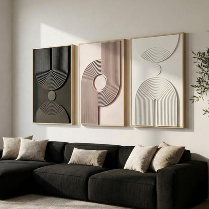 Regine Switzerland 3D Textured Abstract Wall Art - Modern Minimalist 3-Piece Set | Black, White, Beige, 24x36 In