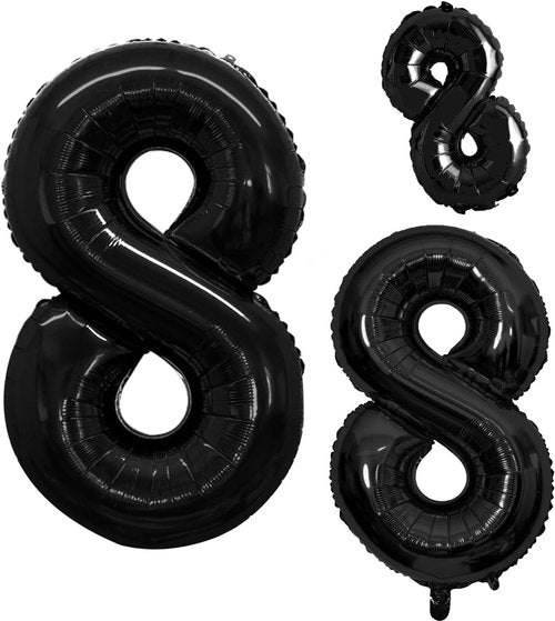 GOER Black Foil Number 8 Balloons - Huge 42" & 32" Birthday Party Decorations (3 Pcs)