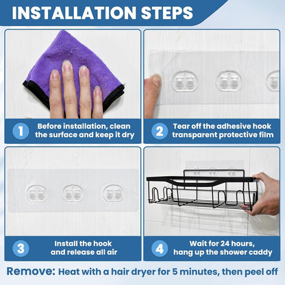 Skiennix Shower Caddy Adhesive Replacement - Strong No-Drill Hooks with Waterproof Strips | 18 Pack