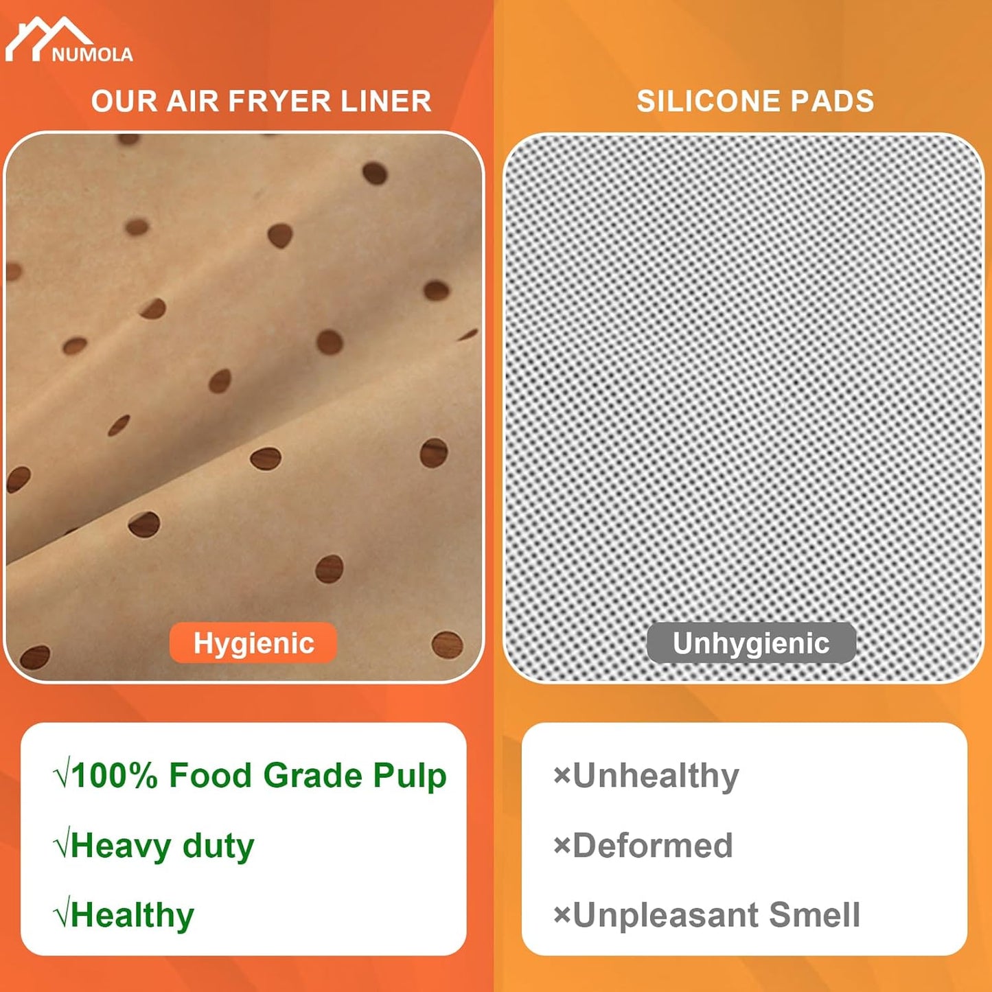 Numola 100 Pcs Disposable Air Fryer Liners - 9 Inch Perforated Parchment Sheets for Baking & Steaming