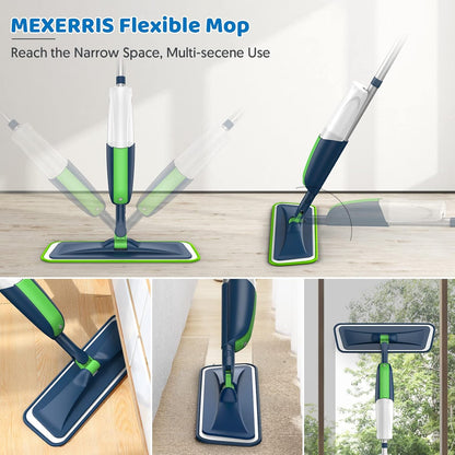 MEXERRIS Floor Mop - Spray Wet Mop for Hardwood Cleaning with 5 Washable Pads & 2 Refillable Bottles | Ideal for Home & Commercial Use
