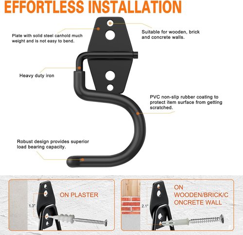 HUPBIPY Heavy-Duty Metal Garage Hooks - 6 Pack S Hooks for Tool Storage & Organization