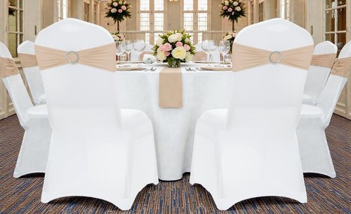 MDS Spandex Chair Sashes - Pack of 150 Elastic Stretch Bands with Buckle Slider - Champagne Gold