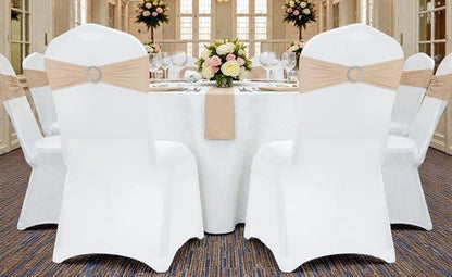 MDS Spandex Chair Sashes - Pack of 150 Elastic Stretch Bands with Buckle Slider - Champagne Gold