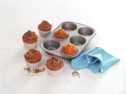GoodCook Jumbo Texas Muffin Pan - 6-Cup Nonstick Steel Bakeware | Gray Finish