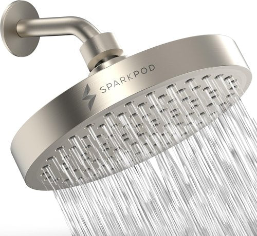SparkPod Shower Head - High Pressure Rain - Premium Quality Luxury Design - Easy Clean Adjustable Replacement for Your Bathroom Shower Heads (Elegant Brushed Nickel, 6 Inch Round)