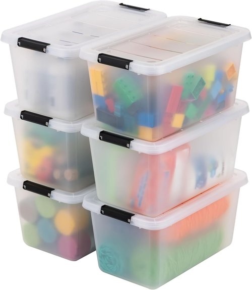 IRIS USA 6-Pack Clip Storage Bins - 13 Quart Craft Containers with Latching Lids for Home & Office Organization