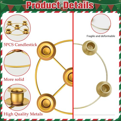 Advent Wreath | 5 Candle Holder Set with Advent Candles & Rings | Festive Table Decoration for Christmas